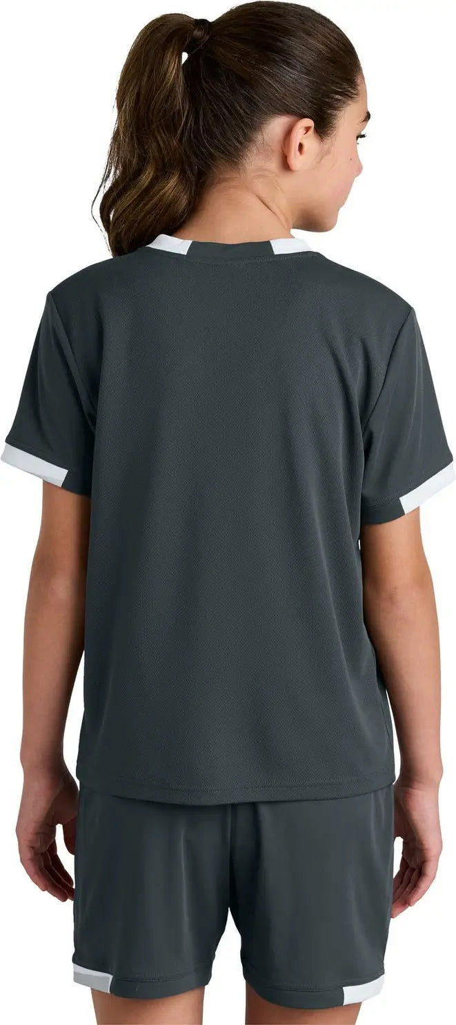 Sport-tek Yst440 Youth Club Short Sleeve Crew - Iron Gray White