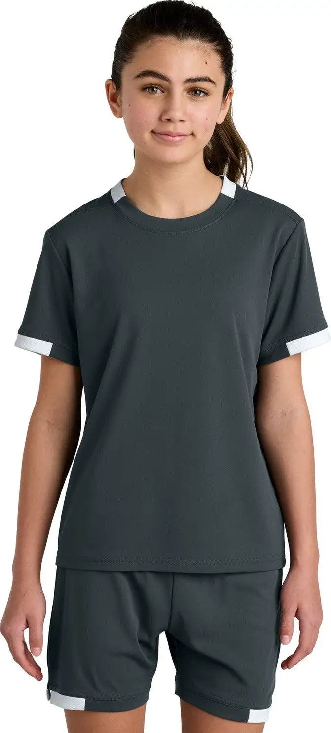Sport-tek Yst440 Youth Club Short Sleeve Crew - Iron Gray White