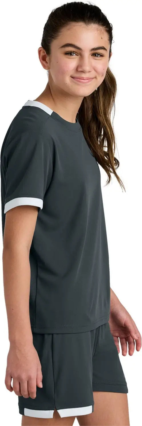 Sport-tek Yst440 Youth Club Short Sleeve Crew - Iron Gray White