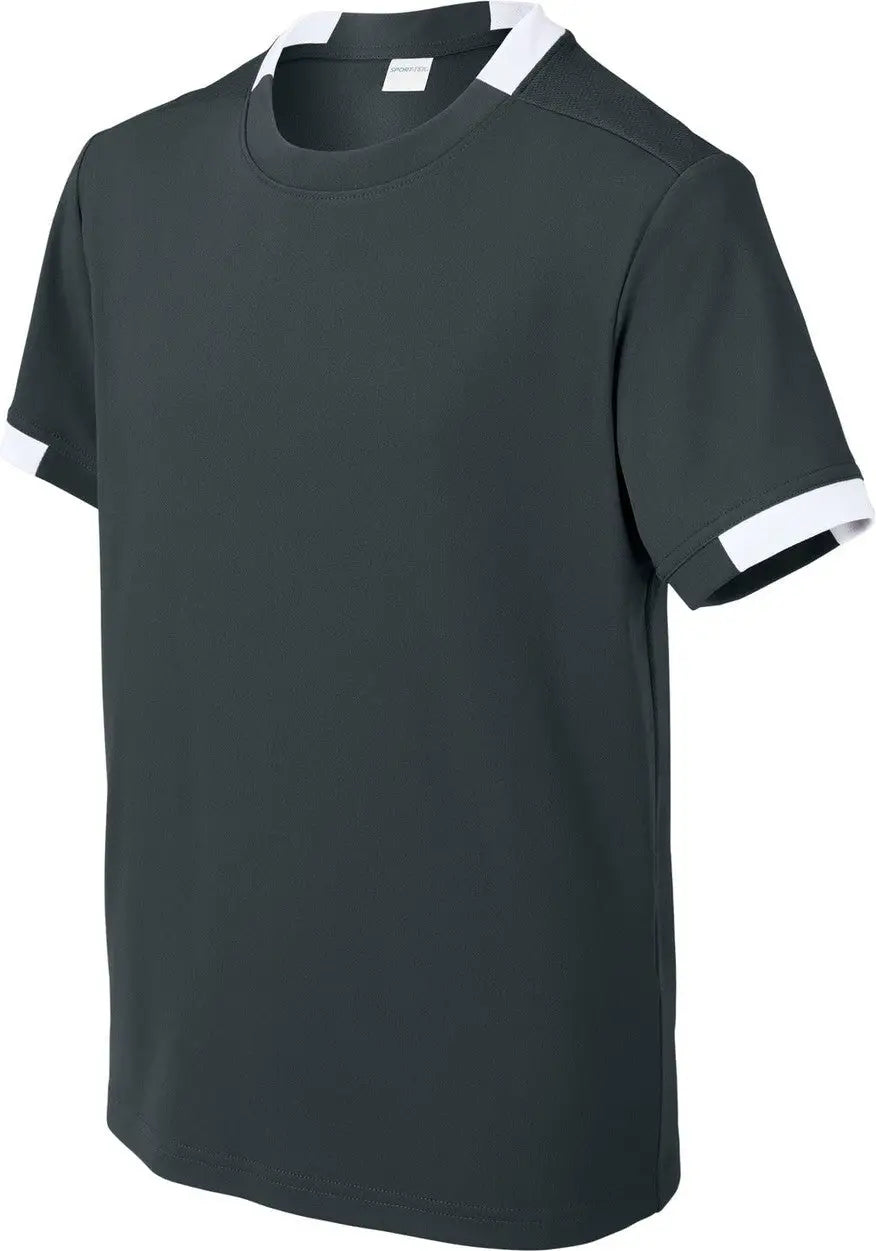 Sport-tek Yst440 Youth Club Short Sleeve Crew - Iron Gray White