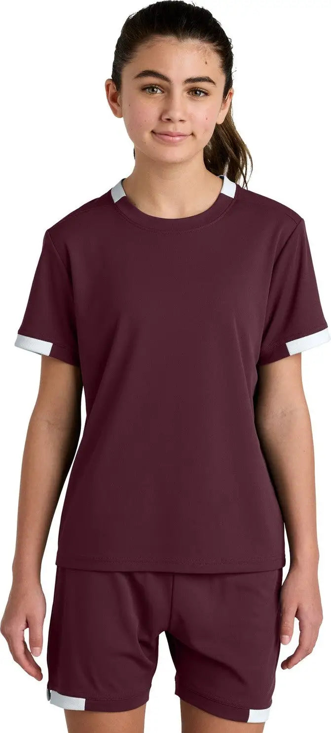 Sport-tek Yst440 Youth Club Short Sleeve Crew - Maroon White