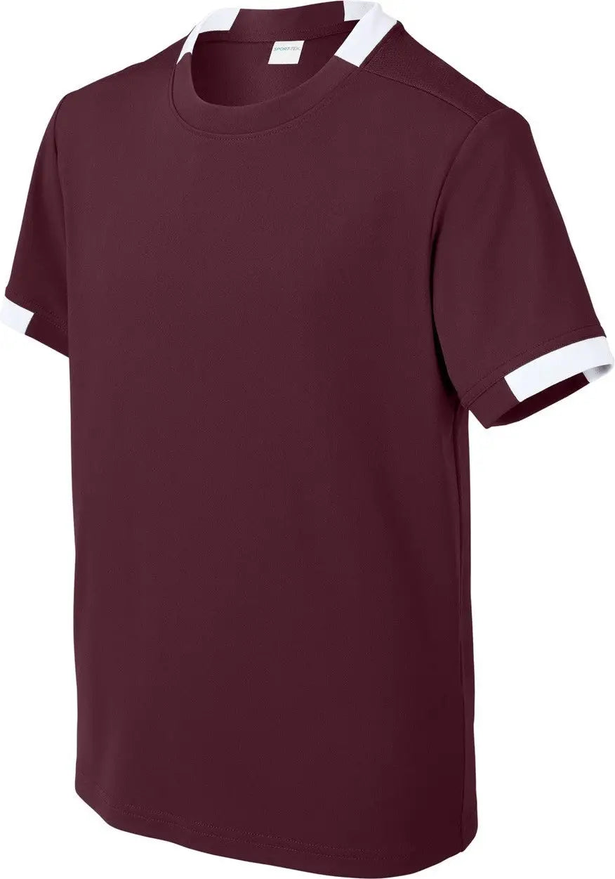 Sport-tek Yst440 Youth Club Short Sleeve Crew - Maroon White
