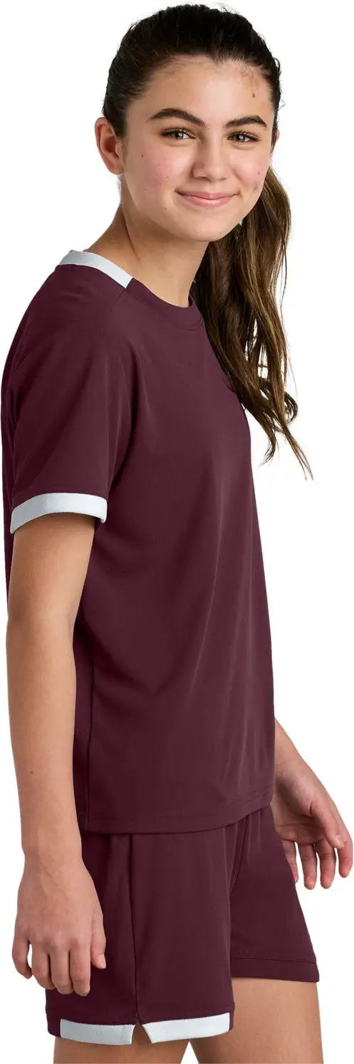 Sport-tek Yst440 Youth Club Short Sleeve Crew - Maroon White