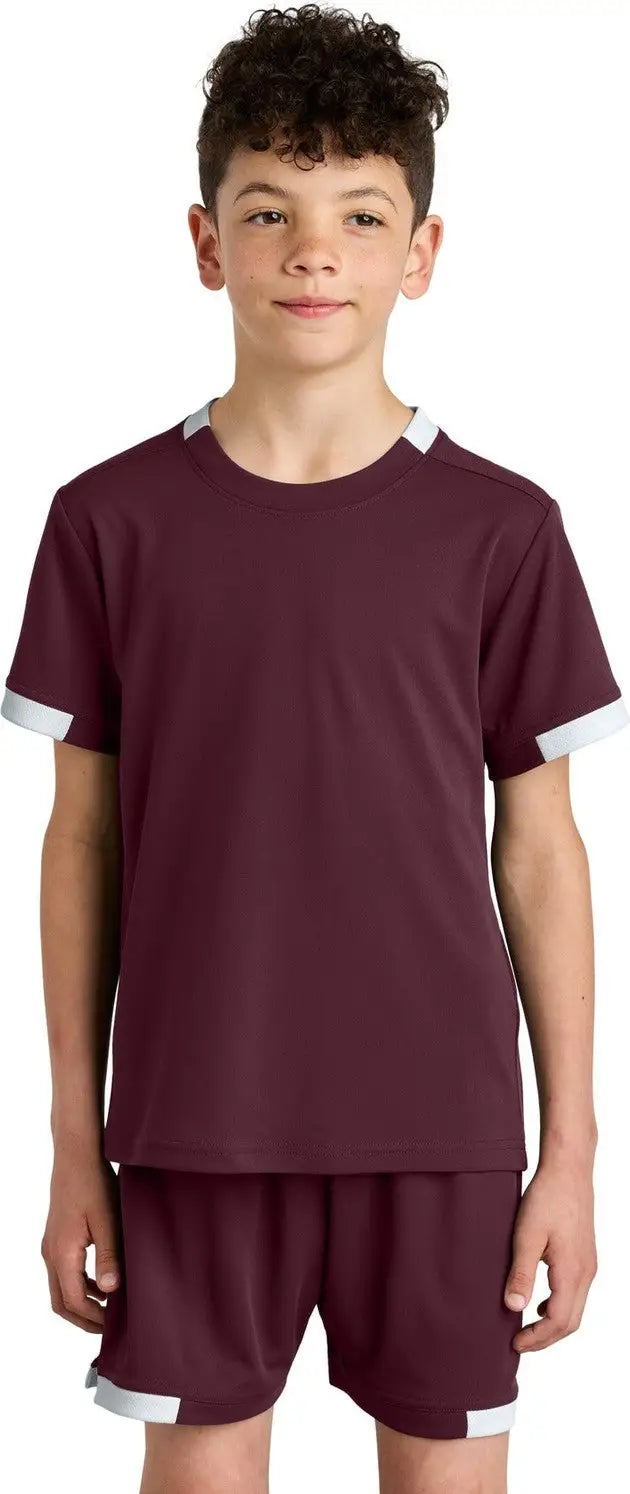 Sport-tek Yst440 Youth Club Short Sleeve Crew - Maroon White - Maroon/ / Xs