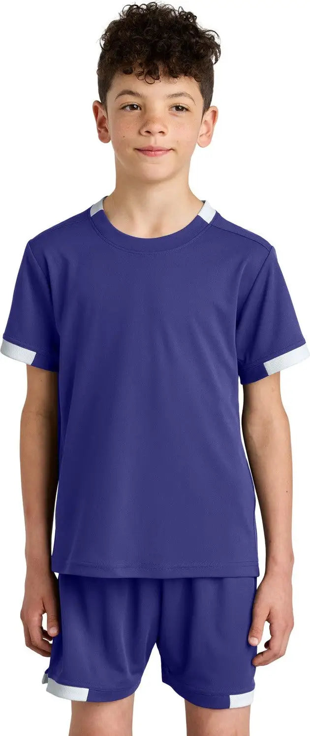 Sport-tek Yst440 Youth Club Short Sleeve Crew - Purple White