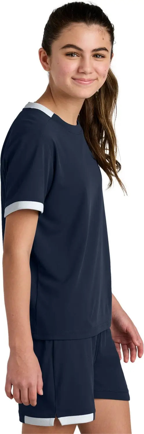 Sport-tek Yst440 Youth Club Short Sleeve Crew - True Navy White