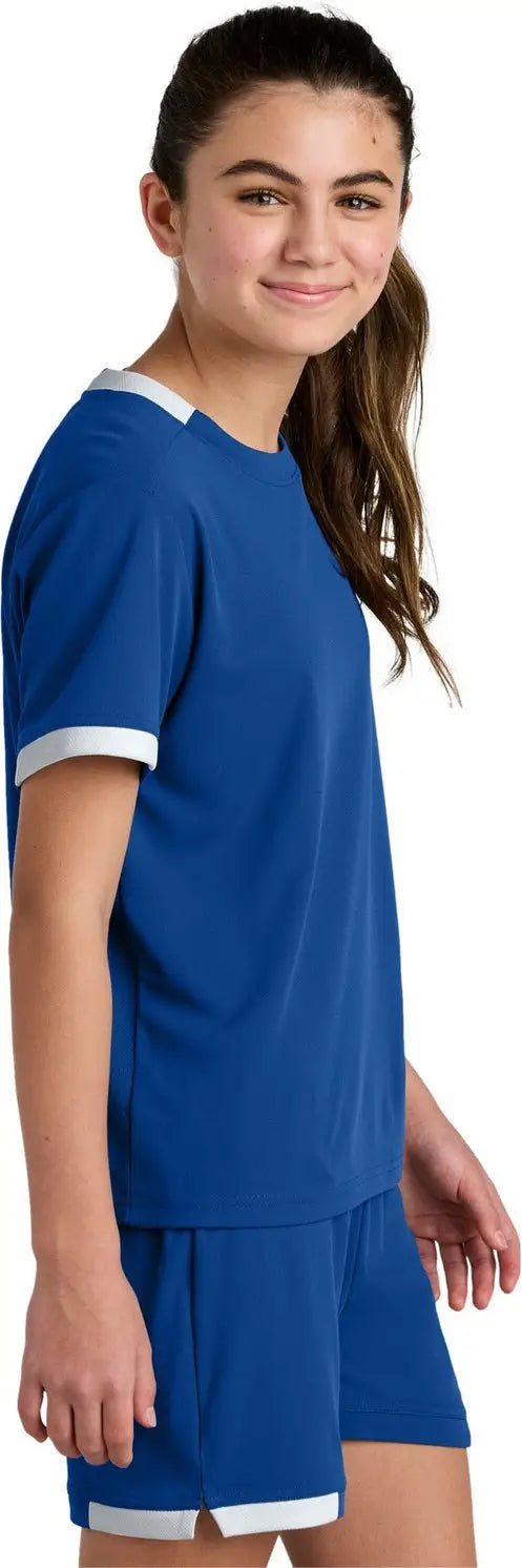 Sport-tek Yst440 Youth Club Short Sleeve Crew - True Royal White