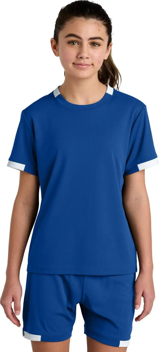 Sport-tek Yst440 Youth Club Short Sleeve Crew - True Royal White
