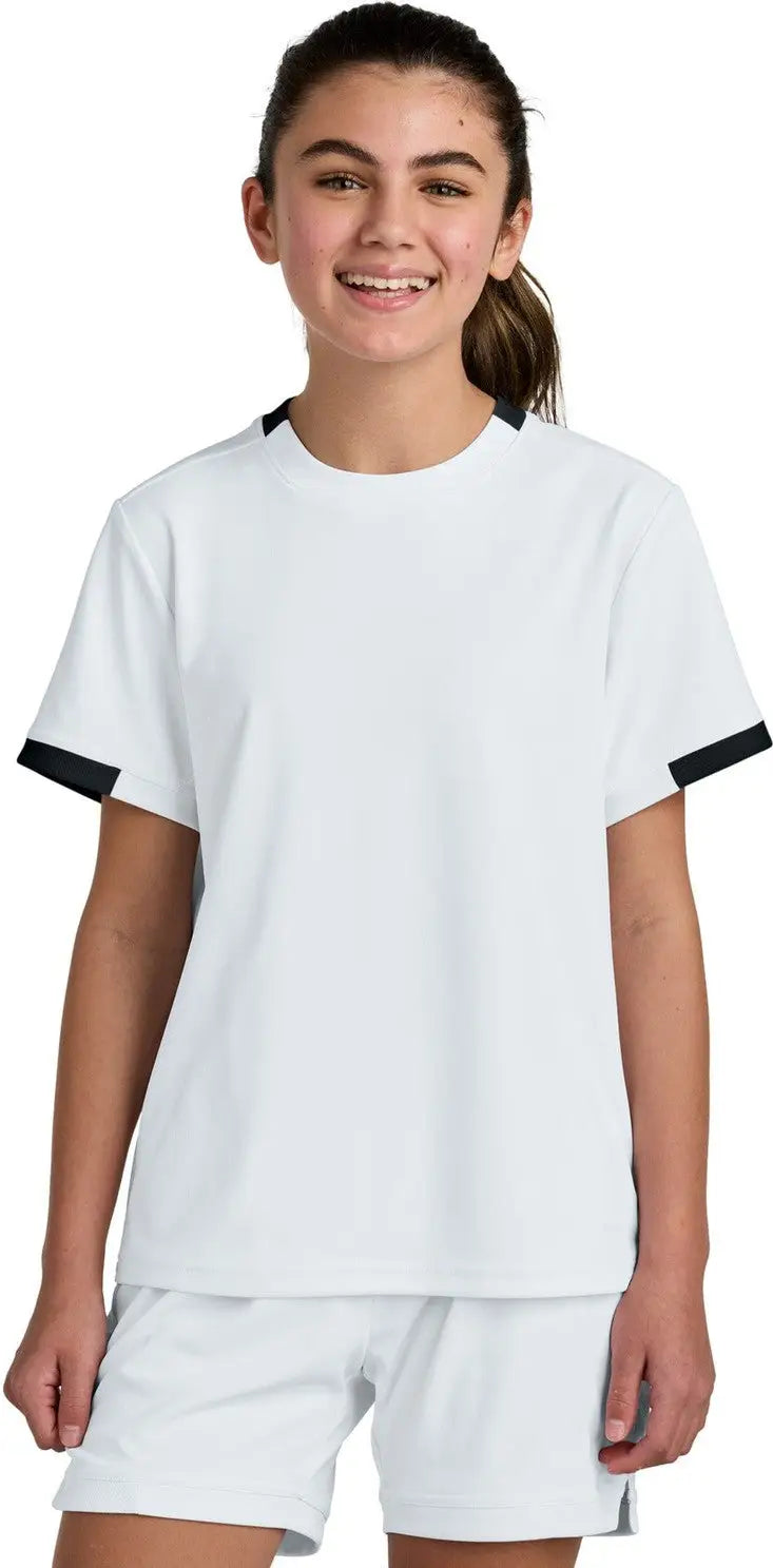 Sport-tek Yst440 Youth Club Short Sleeve Crew - White Black - White/ / Xs