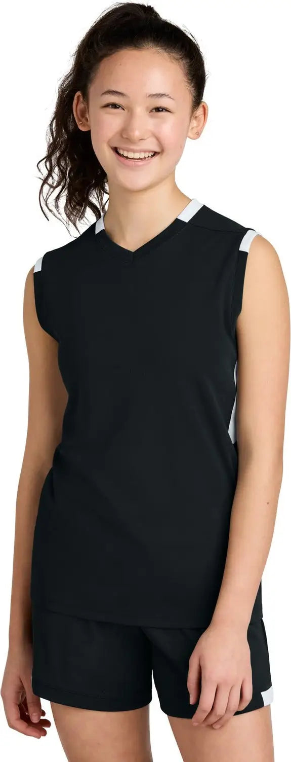 Sport-tek Yst441 Youth Club Sleeveless V-neck - Black White - Black/ / Xs