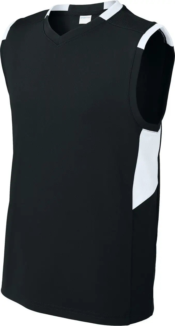 Sport-tek Yst441 Youth Club Sleeveless V-neck - Black White