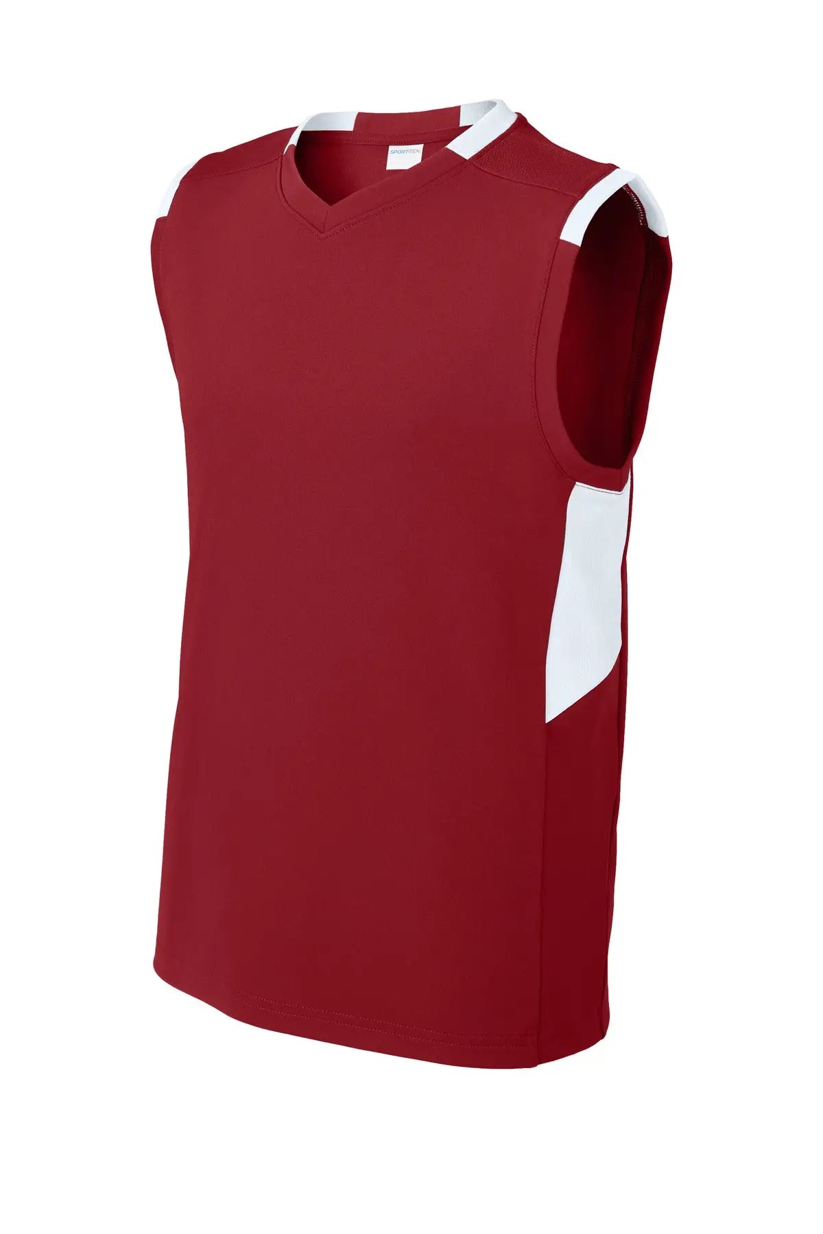 Sport-tek Yst441 Youth Club Sleeveless V-neck - Deep Red White