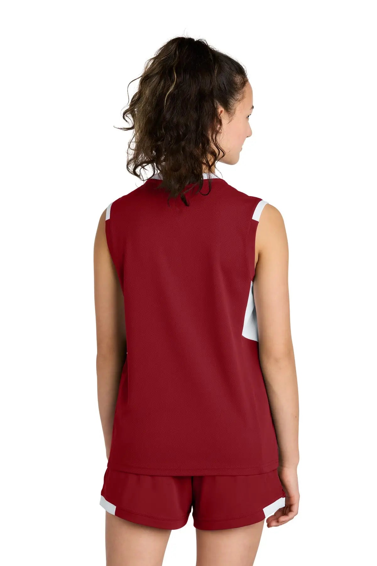 Sport-tek Yst441 Youth Club Sleeveless V-neck - Deep Red White