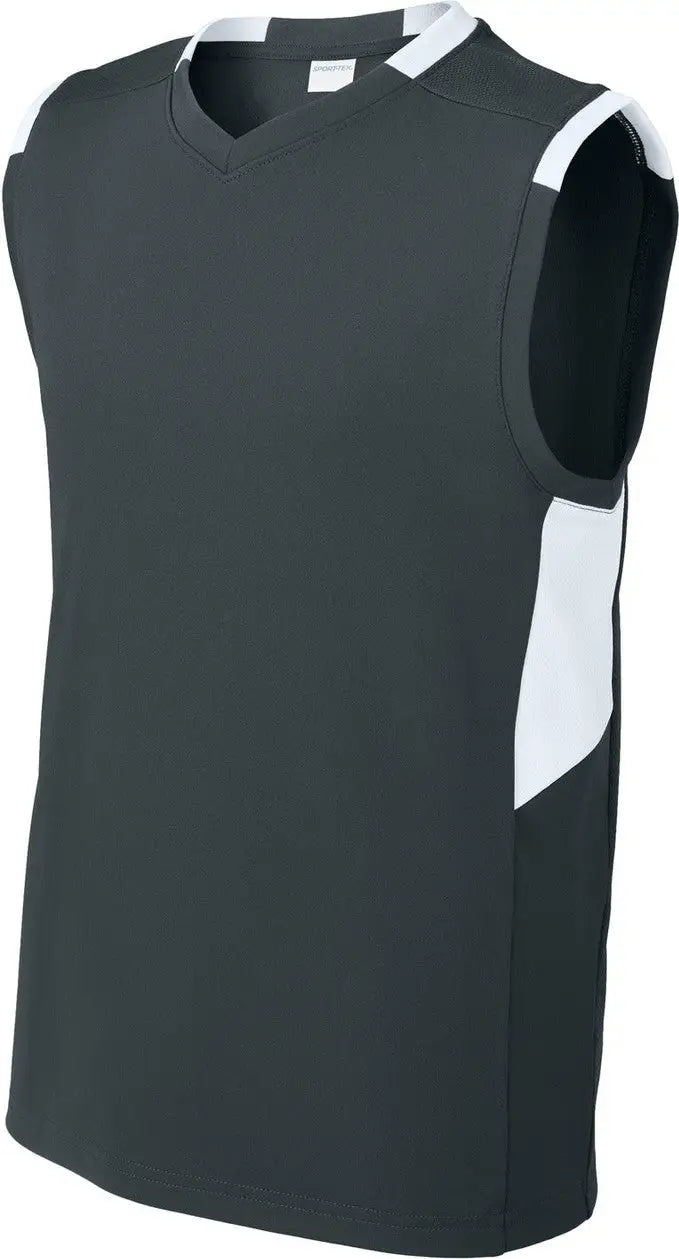 Sport-tek Yst441 Youth Club Sleeveless V-neck - Iron Gray White