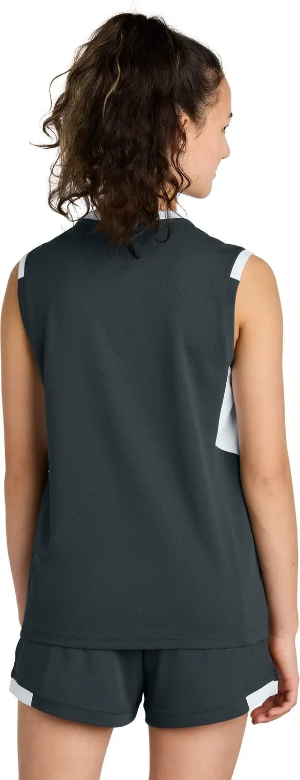 Sport-tek Yst441 Youth Club Sleeveless V-neck - Iron Gray White