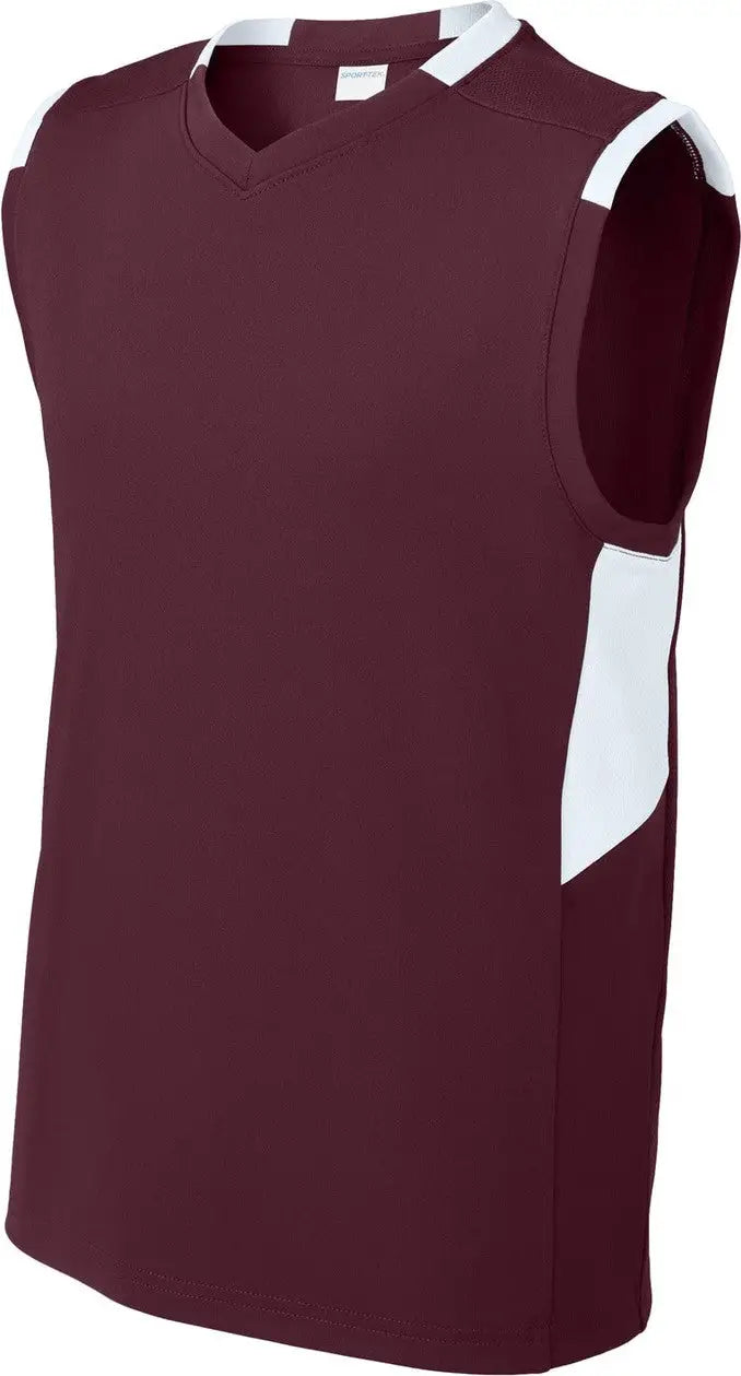Sport-tek Yst441 Youth Club Sleeveless V-neck - Maroon White