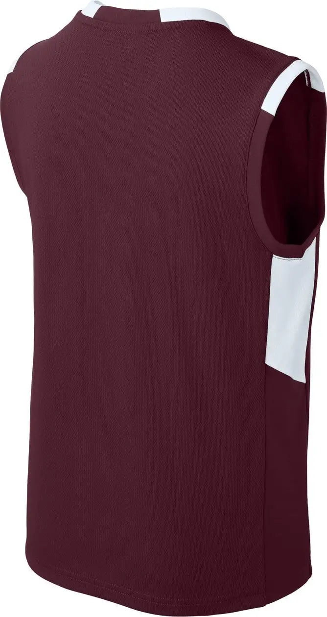 Sport-tek Yst441 Youth Club Sleeveless V-neck - Maroon White