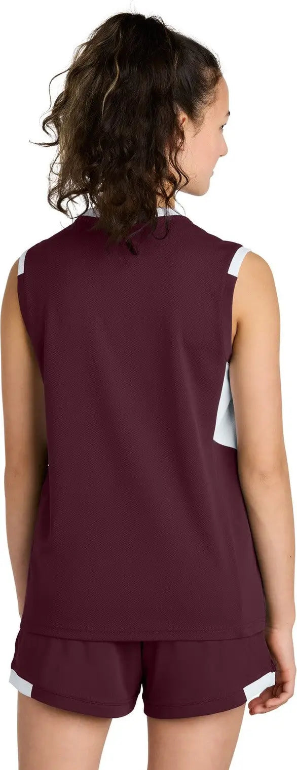 Sport-tek Yst441 Youth Club Sleeveless V-neck - Maroon White
