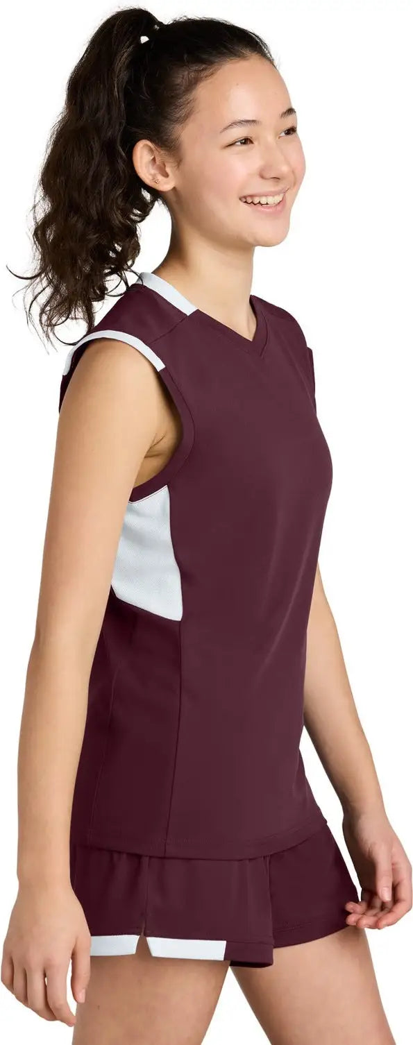 Sport-tek Yst441 Youth Club Sleeveless V-neck - Maroon White