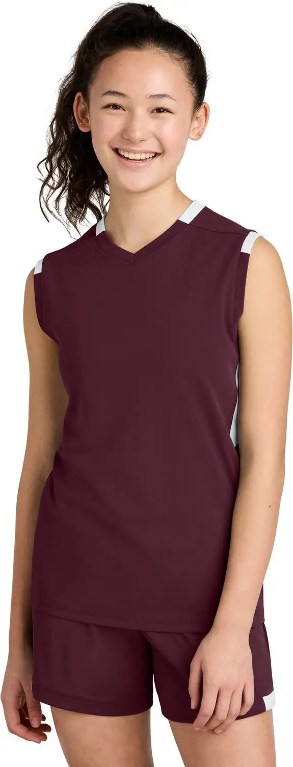Sport-tek Yst441 Youth Club Sleeveless V-neck - Maroon White - Maroon/ / Xs