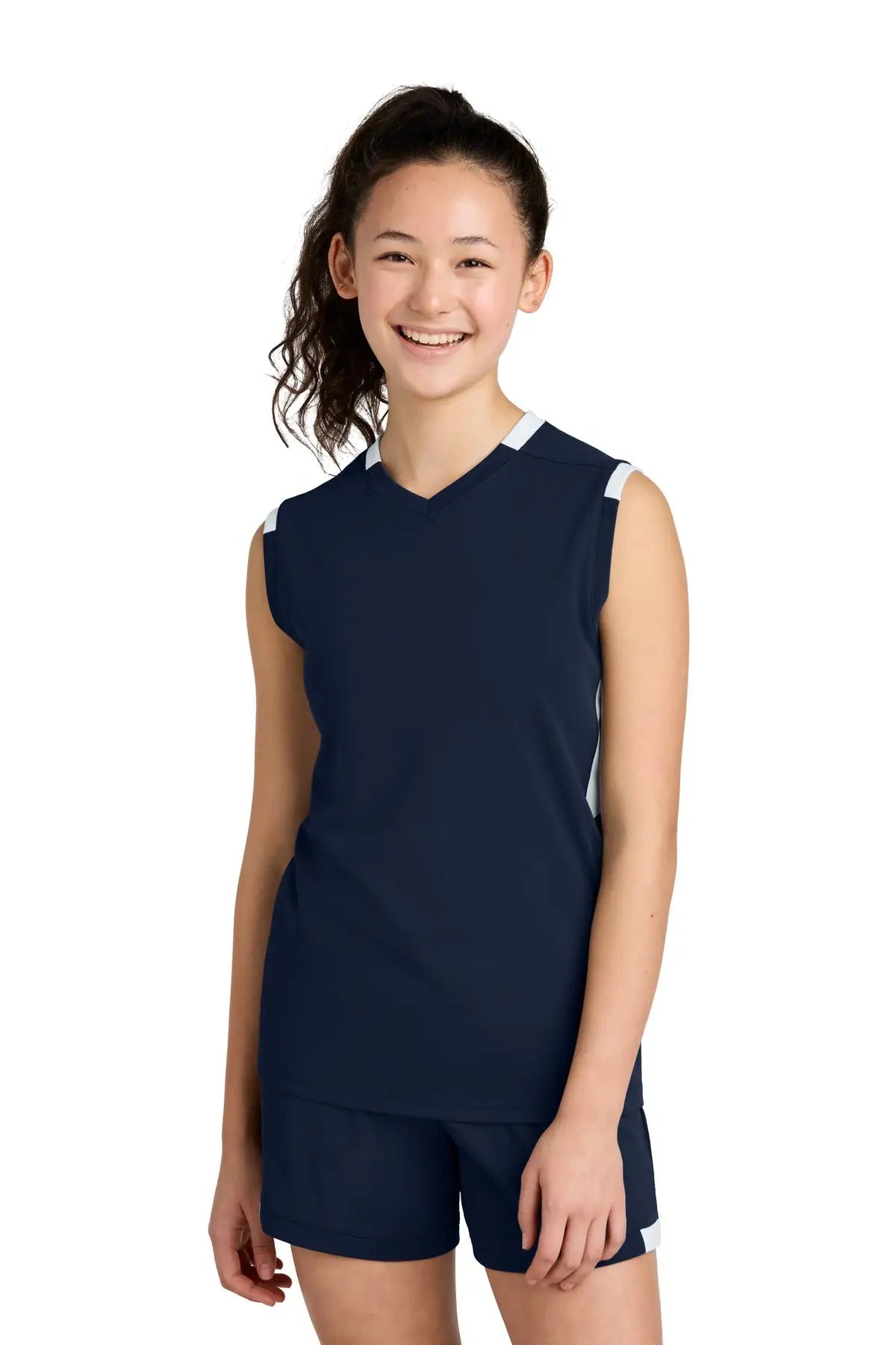 Sport-tek Yst441 Youth Club Sleeveless V-neck - True Navy White