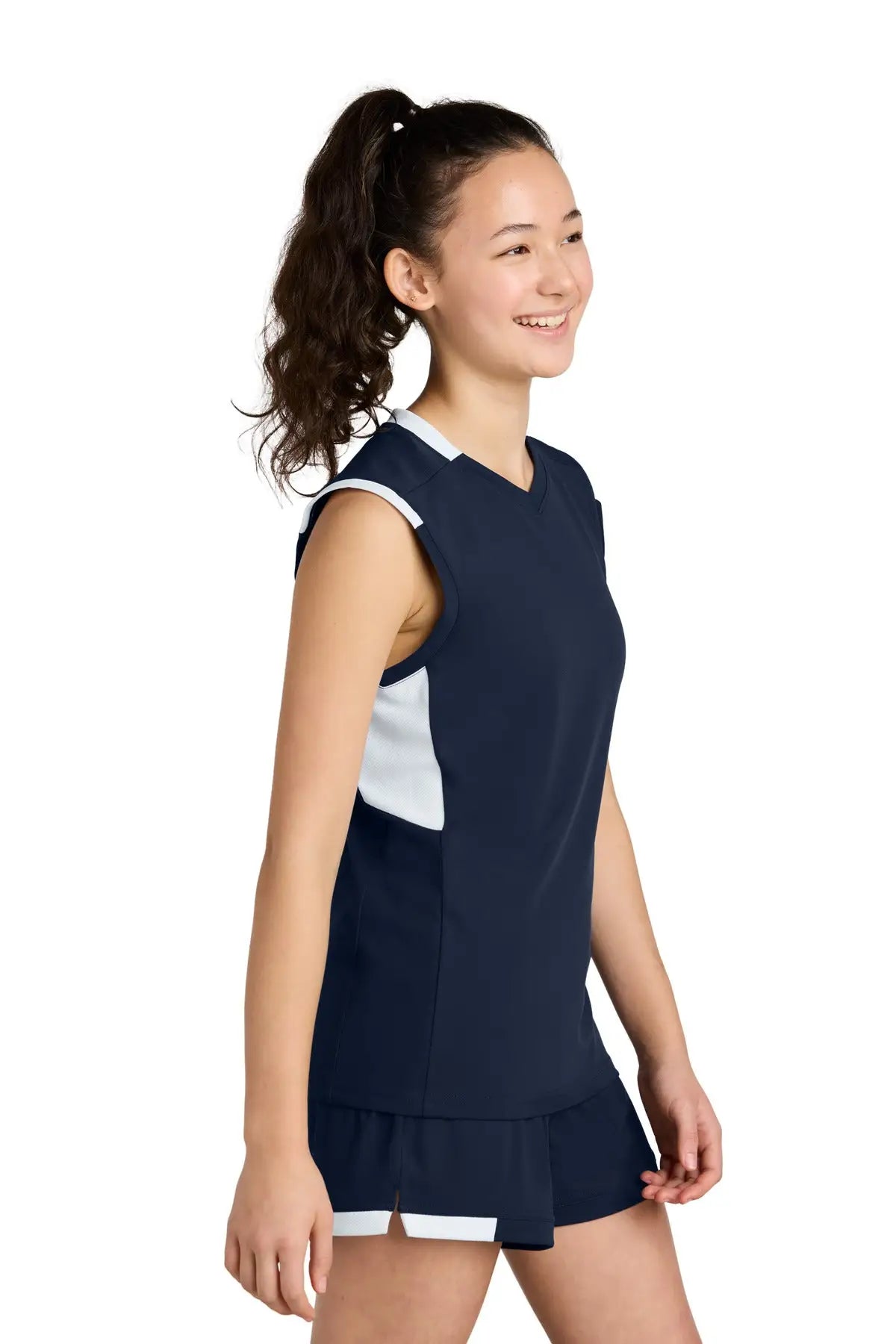 Sport-tek Yst441 Youth Club Sleeveless V-neck - True Navy White