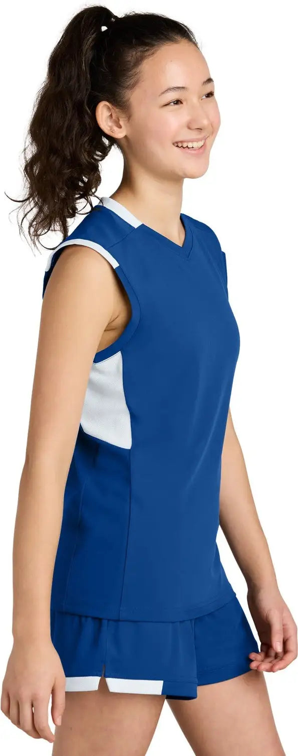Sport-tek Yst441 Youth Club Sleeveless V-neck - True Royal White