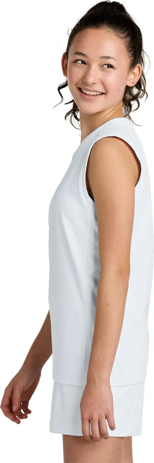 Sport-tek Yst441 Youth Club Sleeveless V-neck - White