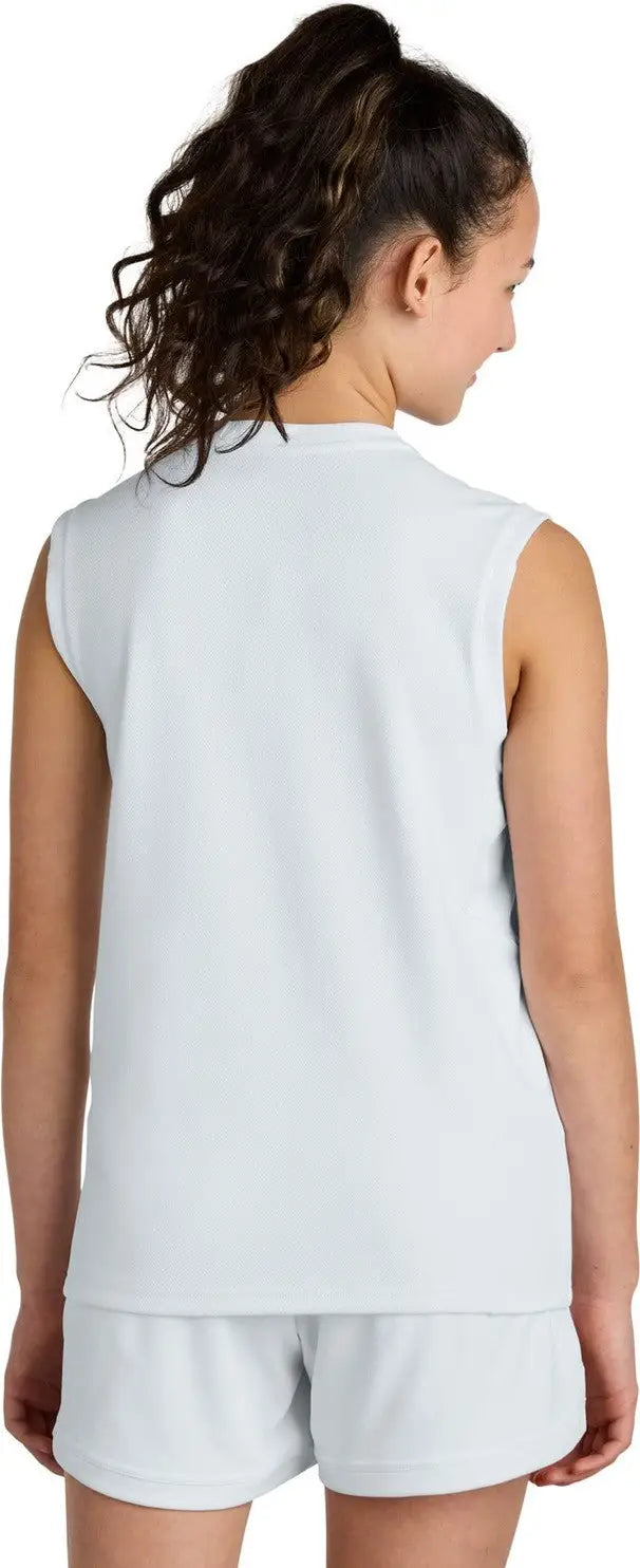 Sport-tek Yst441 Youth Club Sleeveless V-neck - White