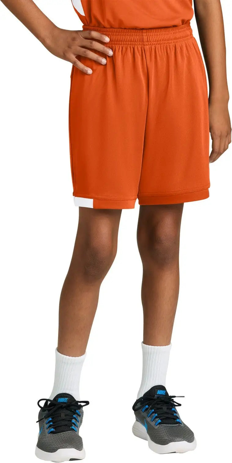 Sport-tek Yst4420 Youth Club 5’’ Short - Deep Orange White