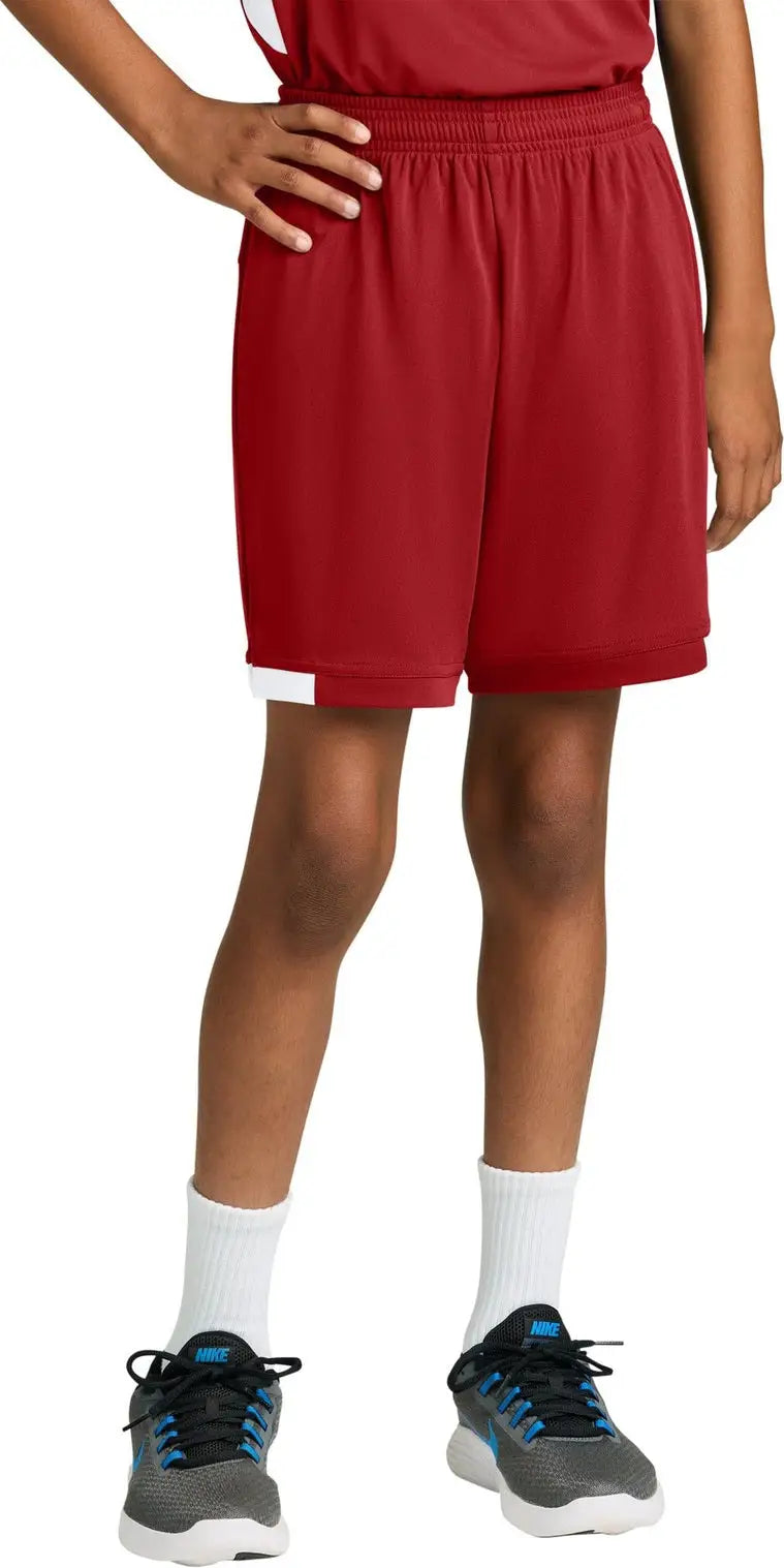 Sport-tek Yst4420 Youth Club 5’’ Short - Deep Red White