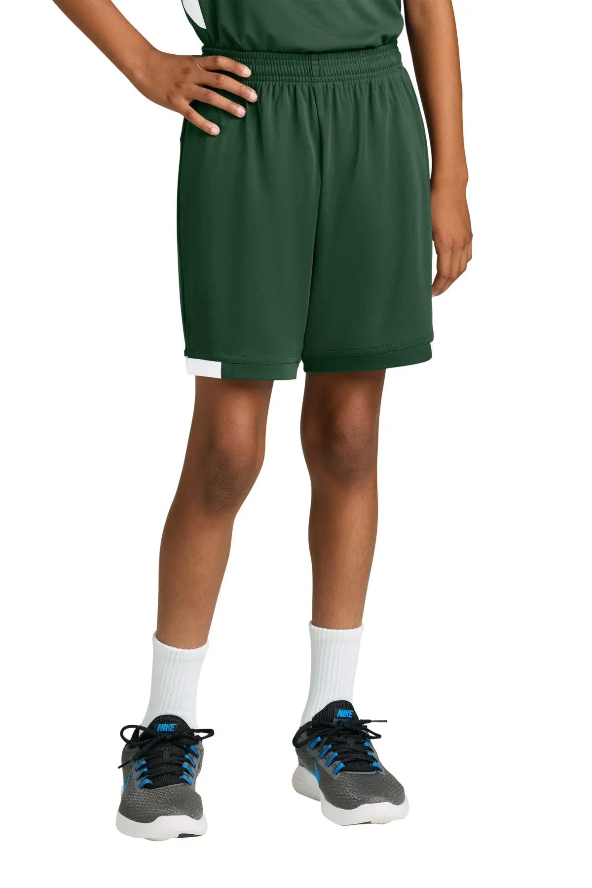 Sport-tek Yst4420 Youth Club 5’’ Short - Forest Green White