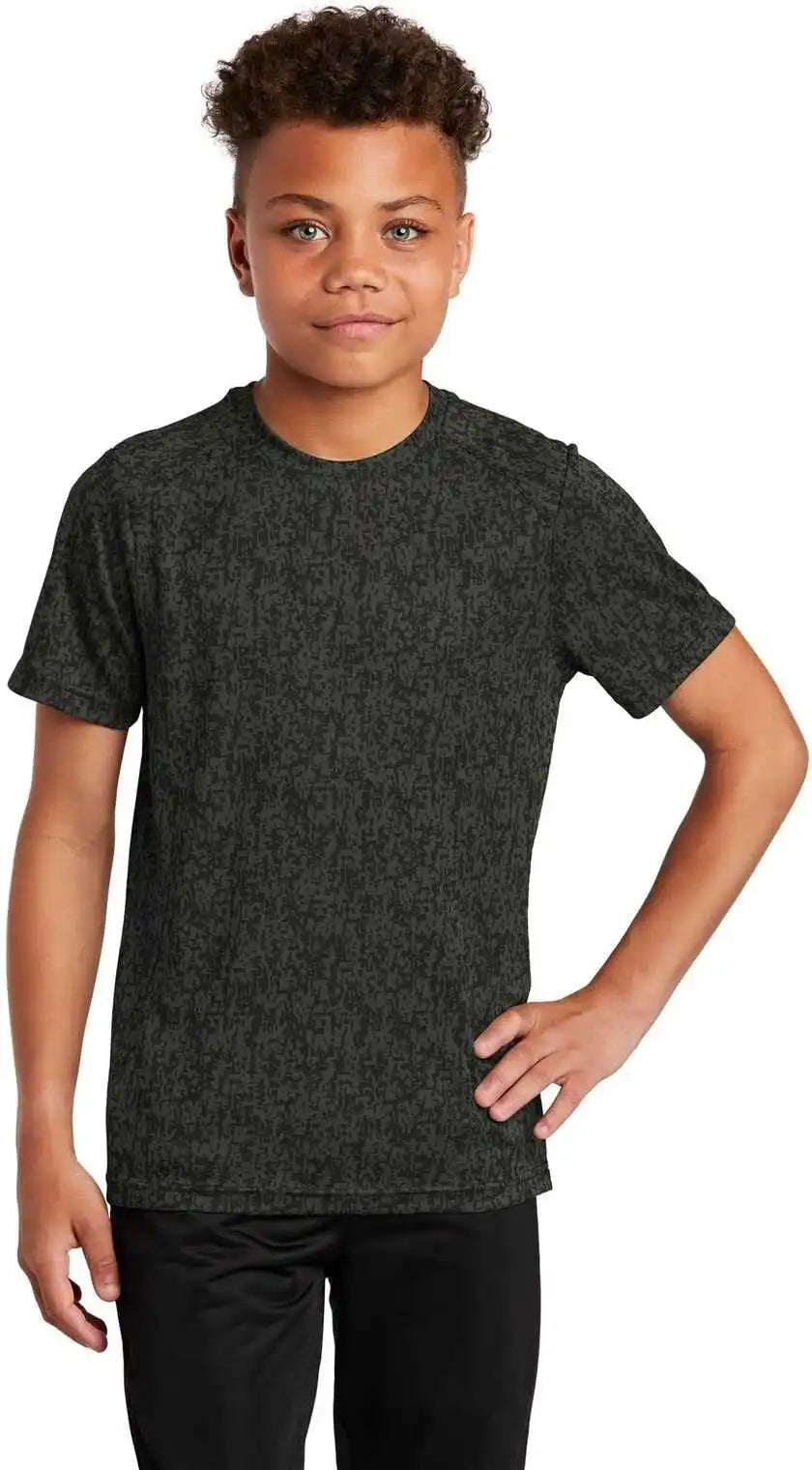 Sport Tek Yst460 Youth Digi Camo Tee Black