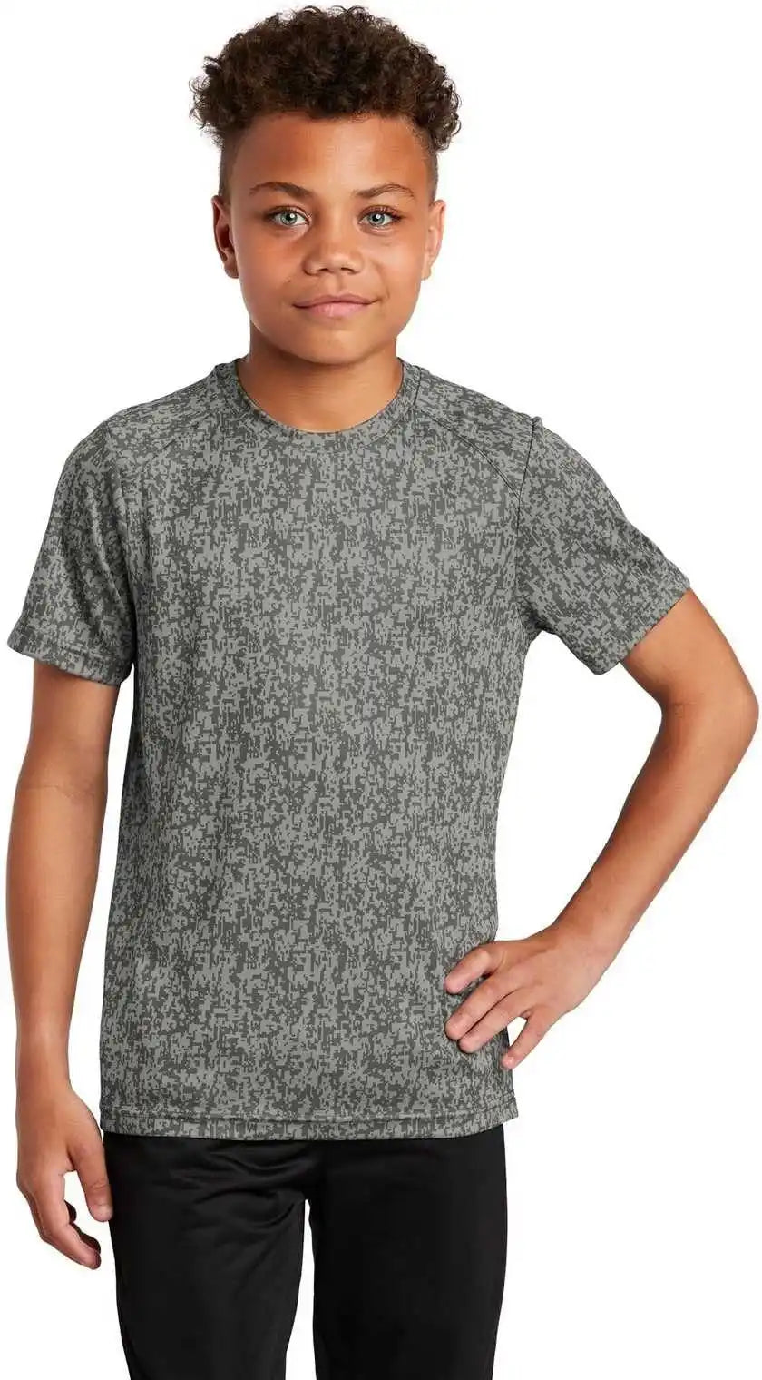Sport Tek Yst460 Youth Digi Camo Tee Gray Concrete