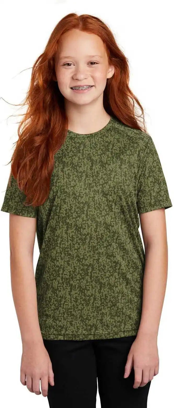 Sport Tek Yst460 Youth Digi Camo Tee Olive Drab Green