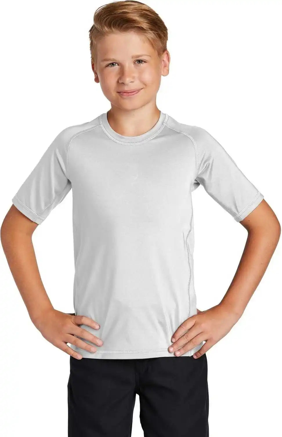 Sport Tek Yst470 Youth Rashguard Tee White