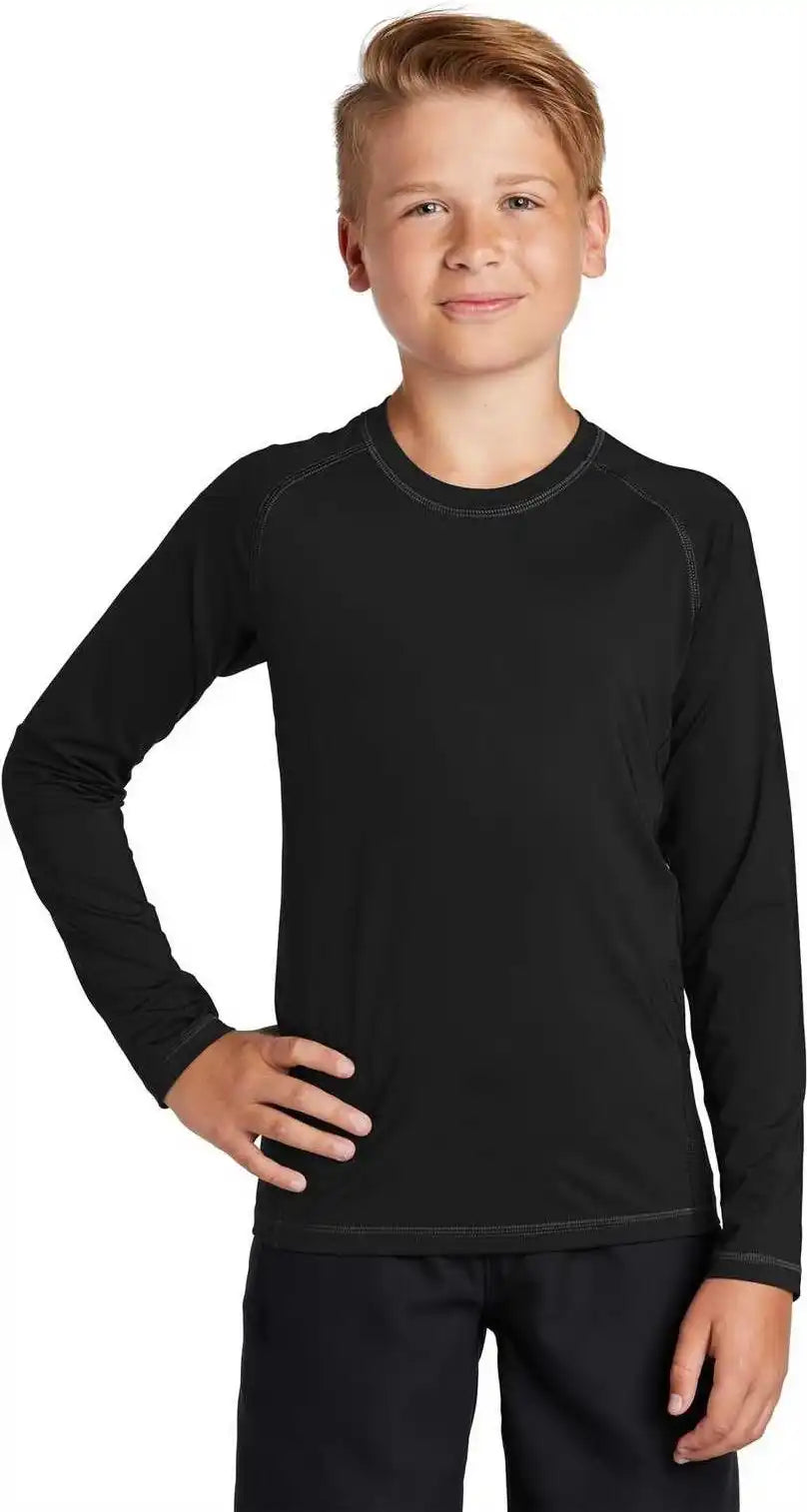 Sport-tek Yst470ls Youth Long Sleeve Rashguard Tee - Black