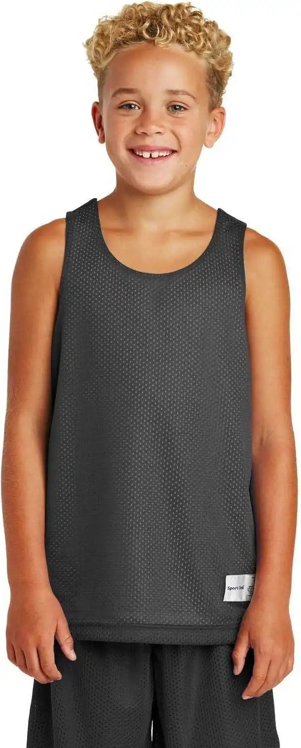 Sport-tek Yst500 Youth Posicharge Classic Mesh Reversible Tank - Iron Gray White