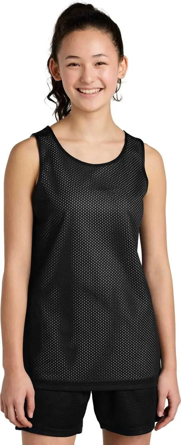 Sport-tek Yst5000 Youth Posicharge Reversible Mesh Tank - Black/ White