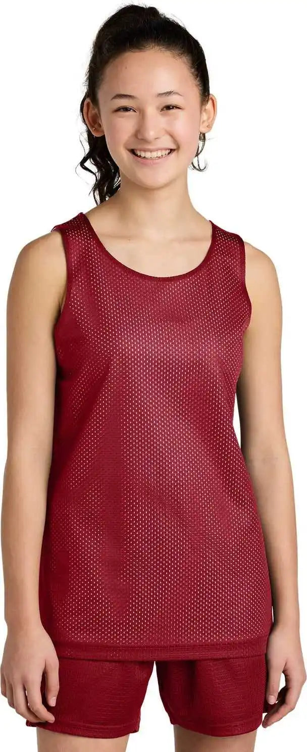 Sport-tek Yst5000 Youth Posicharge Reversible Mesh Tank - Dprd/wht