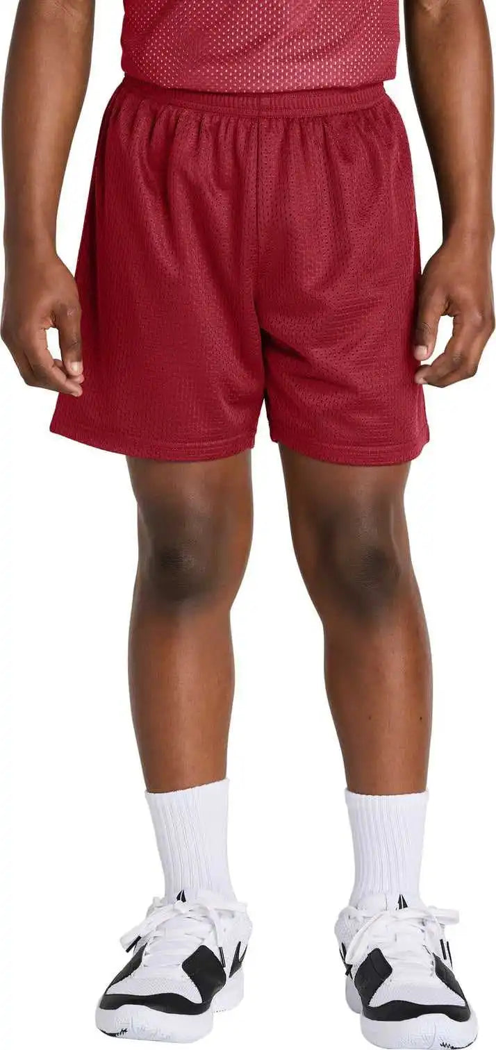 Sport Tek Yst5100 Youth Posicharge Mesh 5’’ Short Deep Red