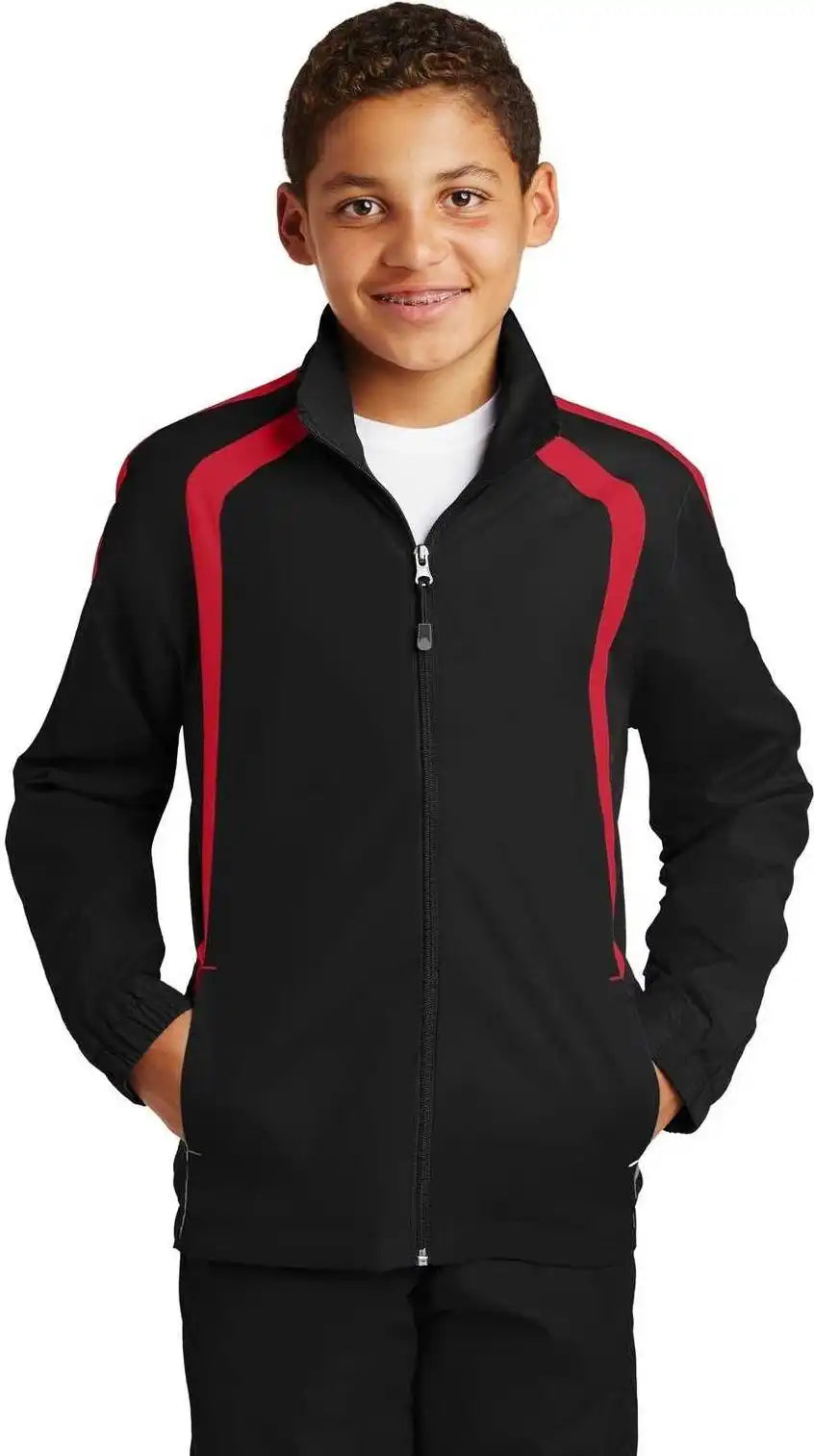 Sport-tek Yst60 Youth Colorblock Raglan Jacket - Black True Red