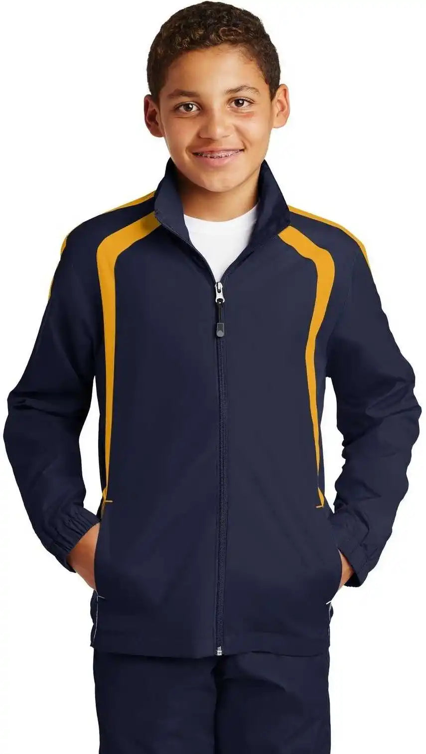 Sport Tek Yst60 Youth Colorblock Raglan Jacket True Navy Gold