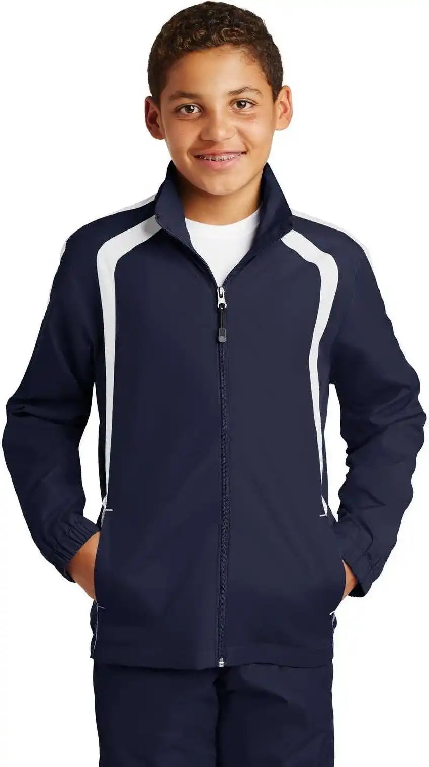 Sport Tek Yst60 Youth Colorblock Raglan Jacket True Navy White