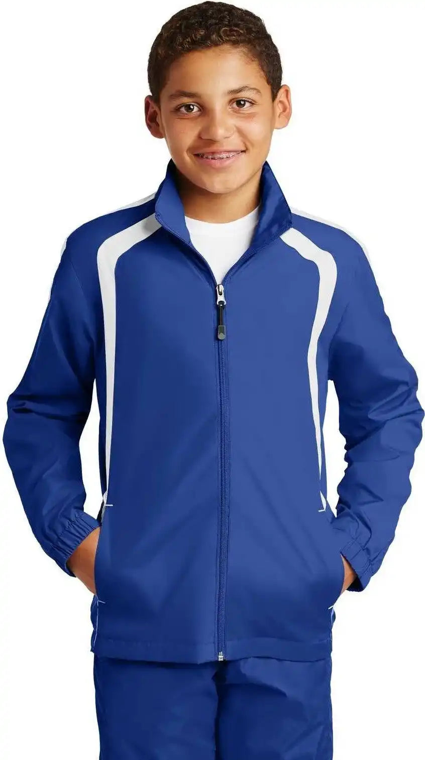 Sport Tek Yst60 Youth Colorblock Raglan Jacket True Royal White