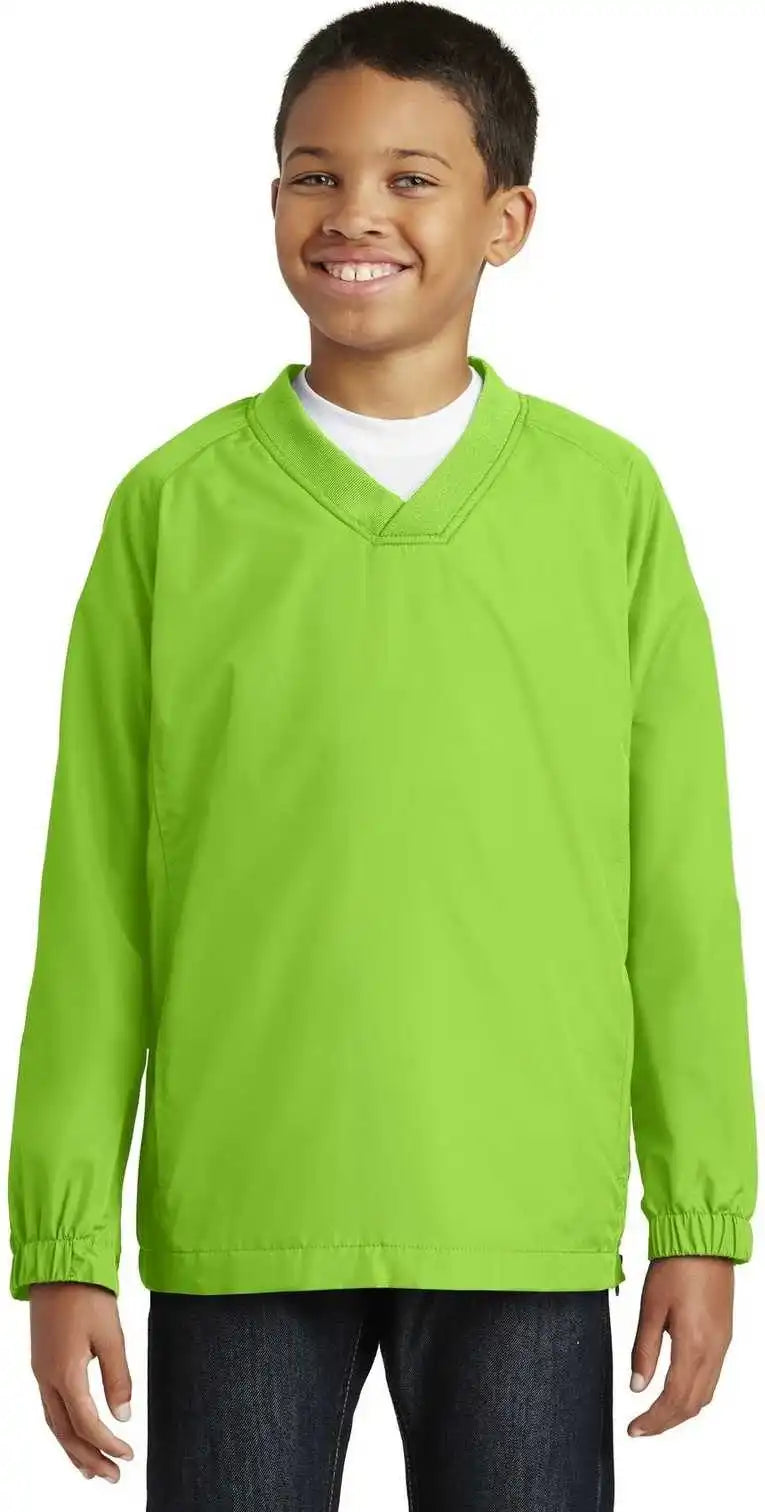 Sport-tek Yst72 Youth V-neck Raglan Wind Shirt - Lime Shock