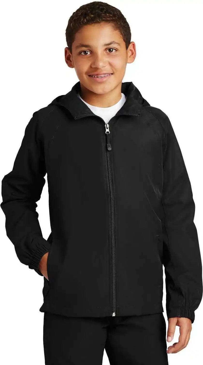 Sport-tek Yst73 Youth Hooded Raglan Jacket - Black