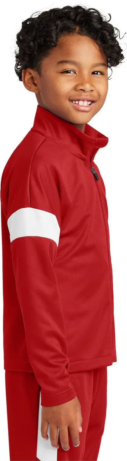 Sport-tek Yst800 Youth Travel Full-zip Jacket - Deep Red White