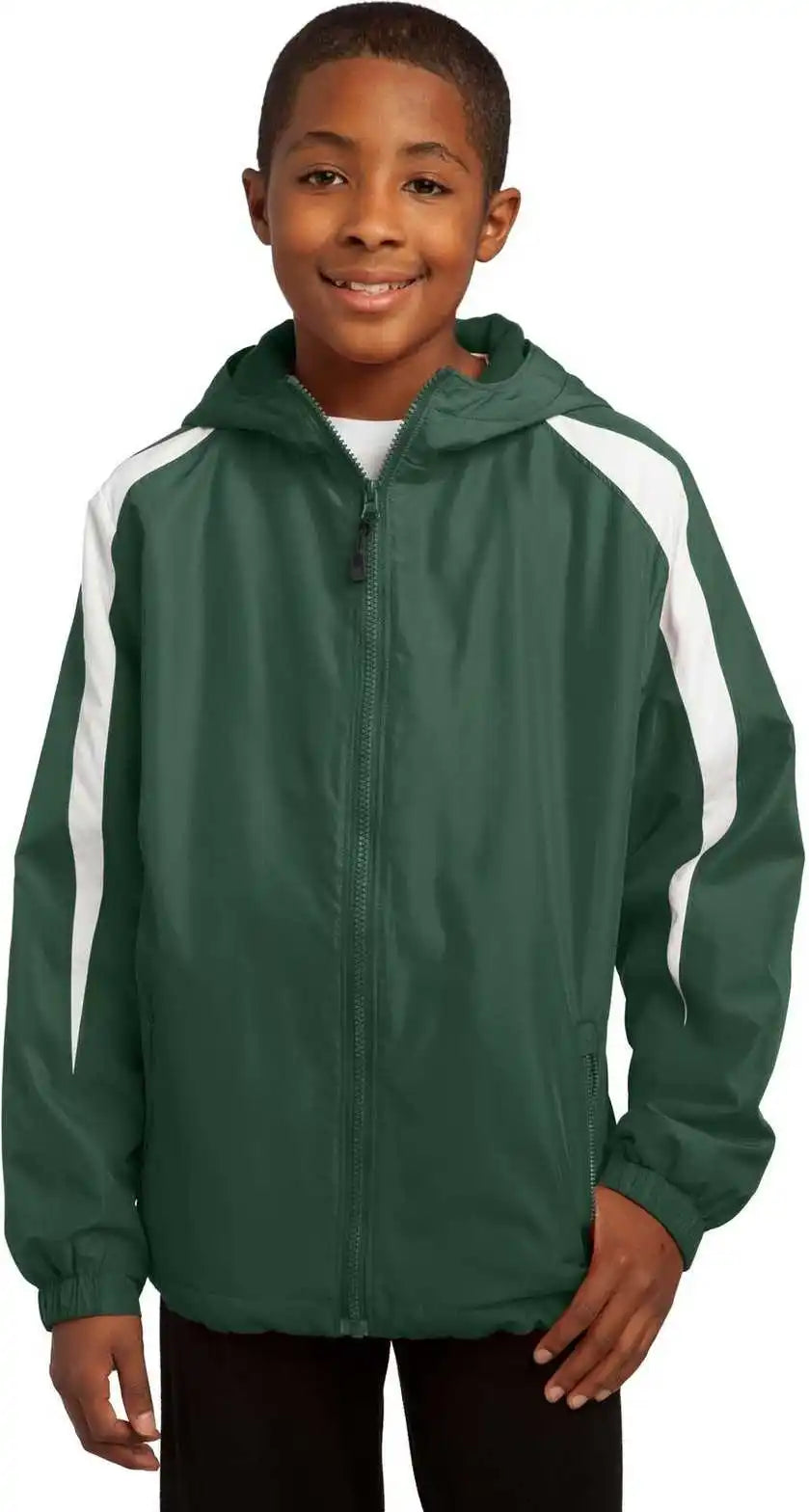 Sport-tek Yst81 Youth Fleece-lined Colorblock Jacket - Forest Green White