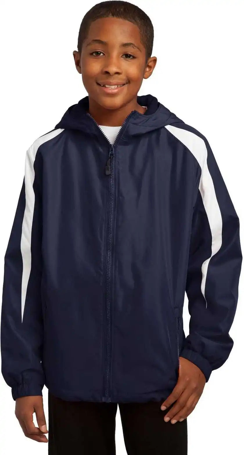 Sport Tek Yst81 Youth Fleece Lined Colorblock Jacket True Navy White